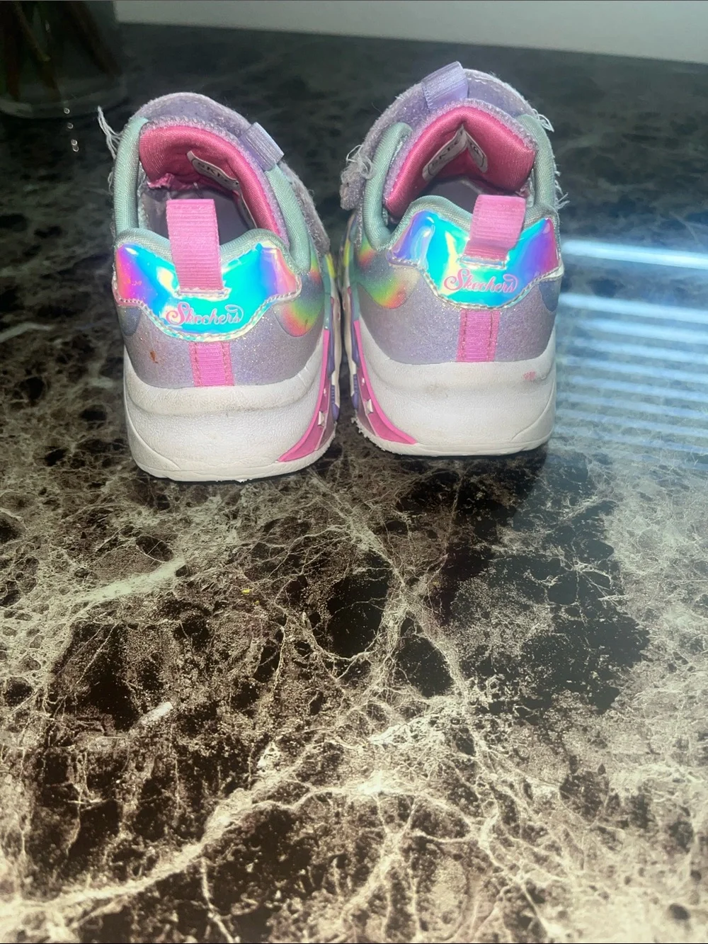 Skechers Girls Unicorn Chaser Glitter Sneakers - Pink & Rainbow light up